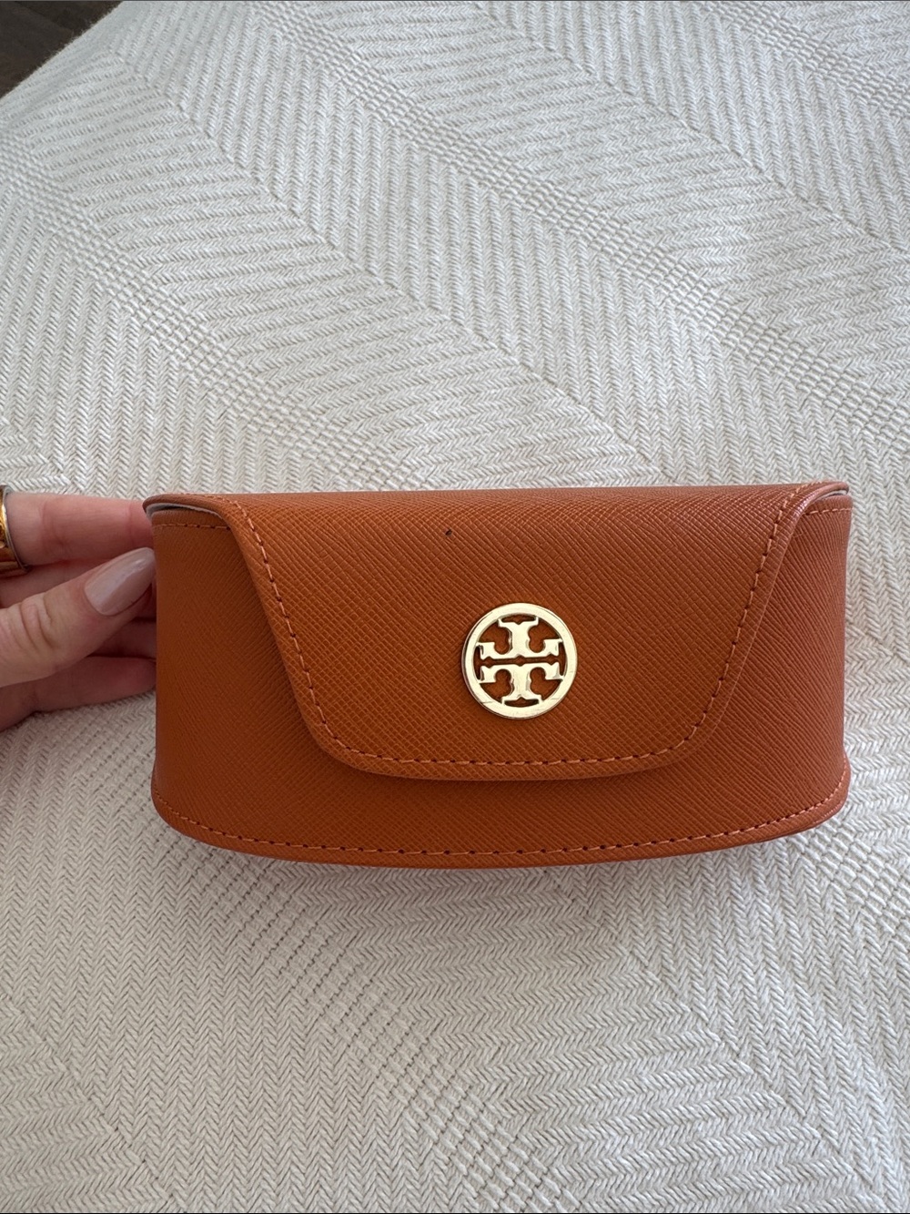 Tory Burch Burnt Orange Saffiano Sunglass Case with Gold Logo